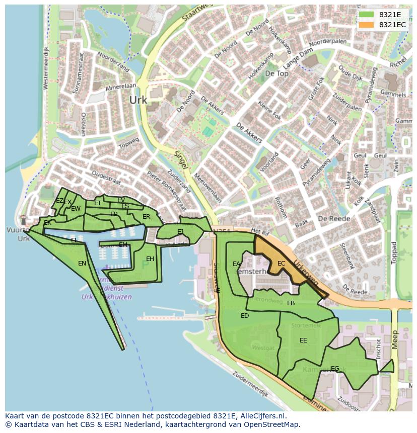 Afbeelding van het postcodegebied 8321 EC op de kaart.