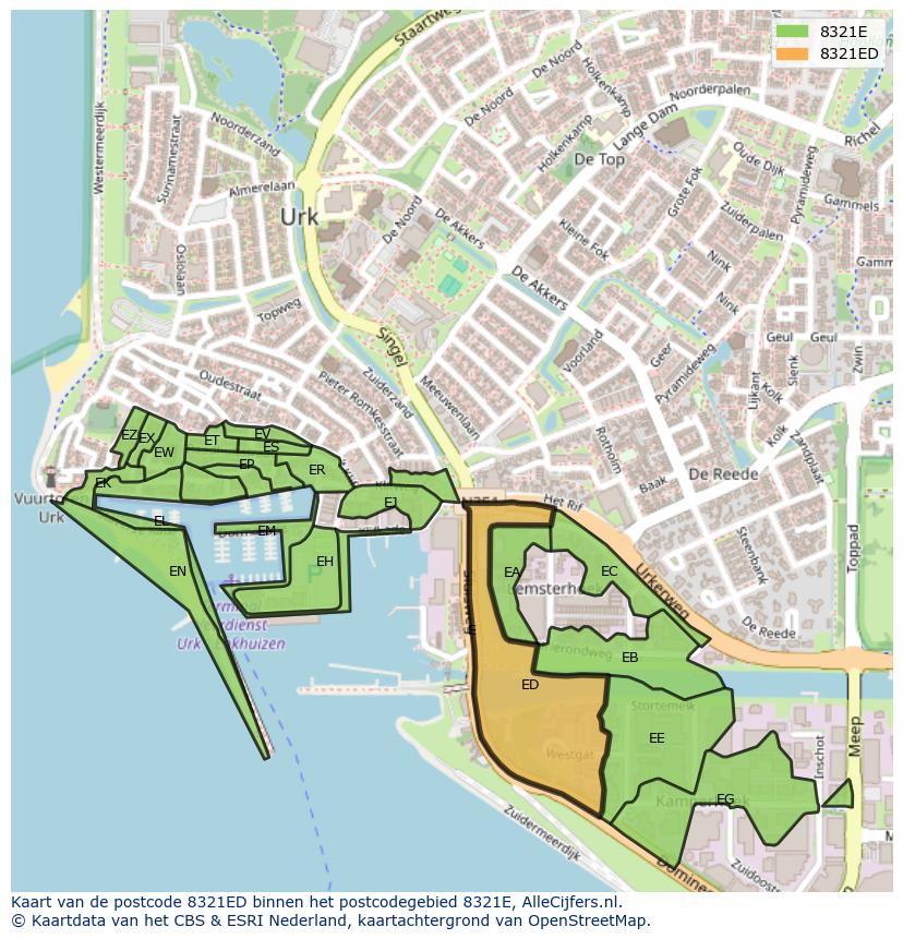 Afbeelding van het postcodegebied 8321 ED op de kaart.