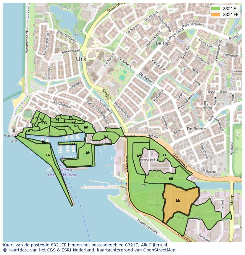 Afbeelding van het postcodegebied 8321 EE op de kaart.