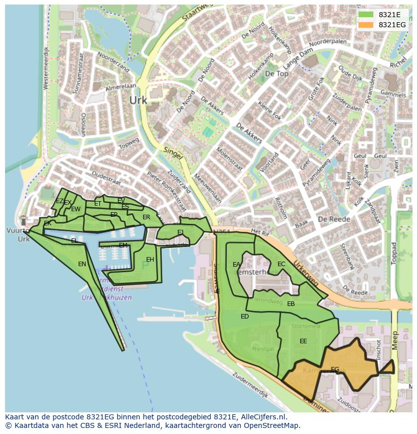 Afbeelding van het postcodegebied 8321 EG op de kaart.