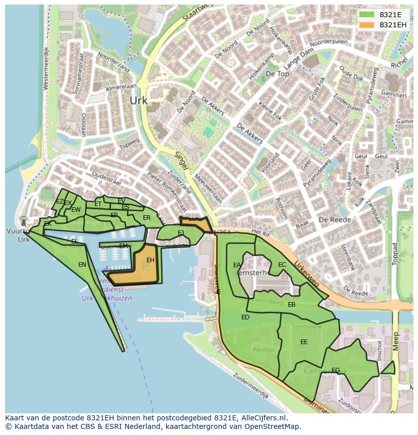 Afbeelding van het postcodegebied 8321 EH op de kaart.