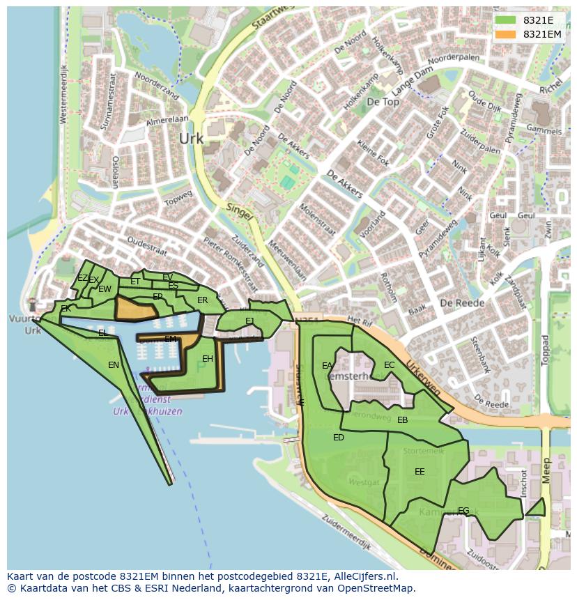 Afbeelding van het postcodegebied 8321 EM op de kaart.