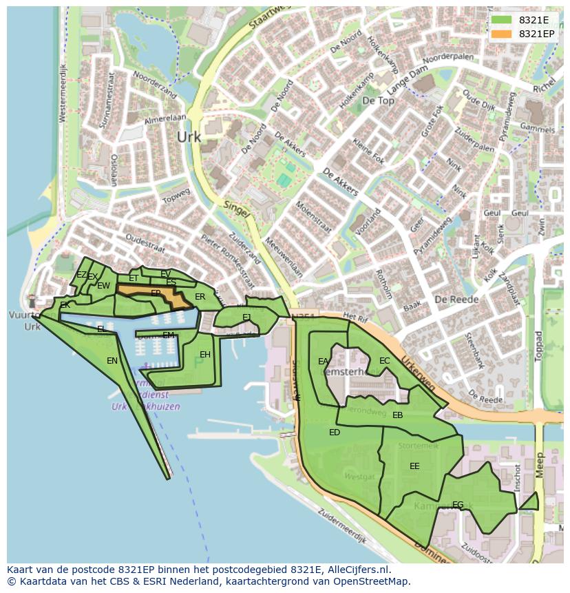 Afbeelding van het postcodegebied 8321 EP op de kaart.