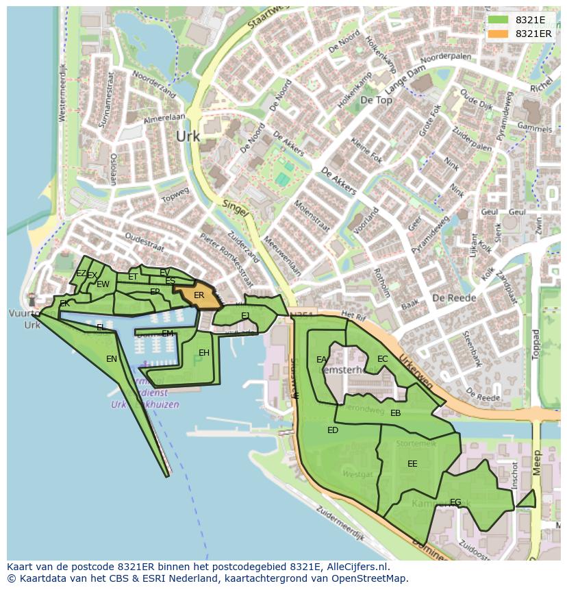 Afbeelding van het postcodegebied 8321 ER op de kaart.