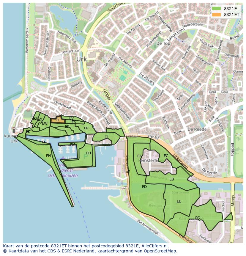 Afbeelding van het postcodegebied 8321 ET op de kaart.