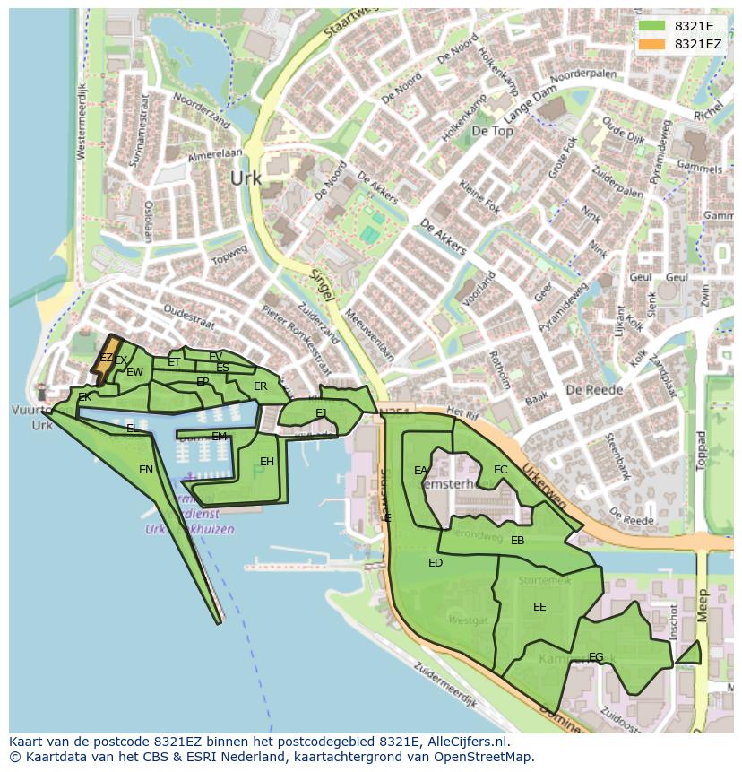 Afbeelding van het postcodegebied 8321 EZ op de kaart.