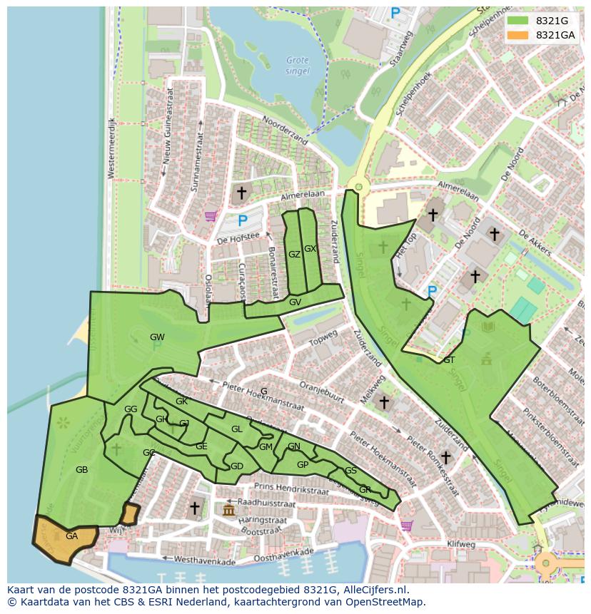 Afbeelding van het postcodegebied 8321 GA op de kaart.