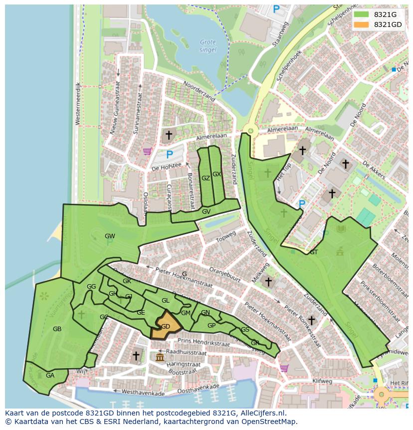Afbeelding van het postcodegebied 8321 GD op de kaart.