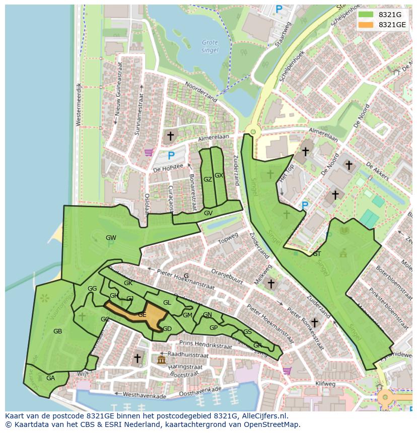 Afbeelding van het postcodegebied 8321 GE op de kaart.