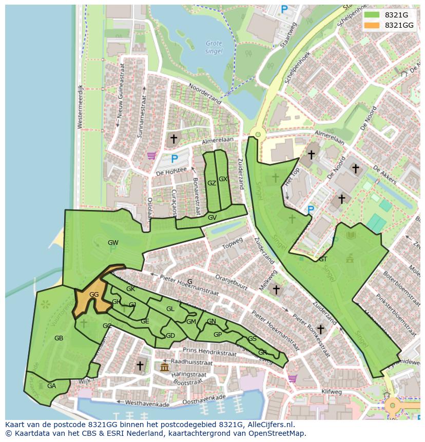 Afbeelding van het postcodegebied 8321 GG op de kaart.