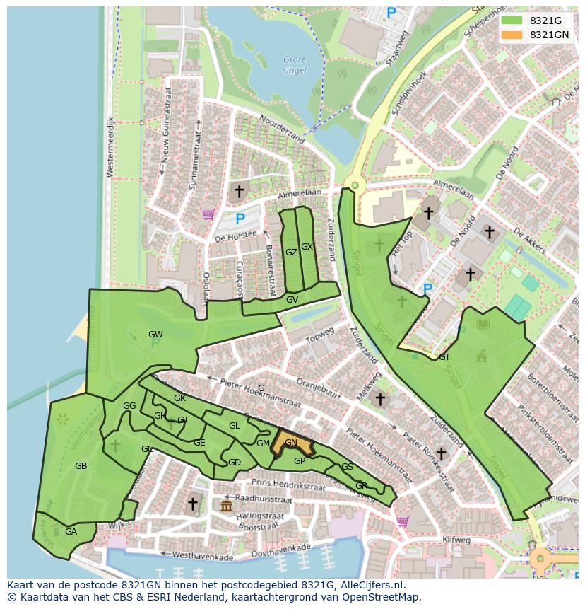 Afbeelding van het postcodegebied 8321 GN op de kaart.
