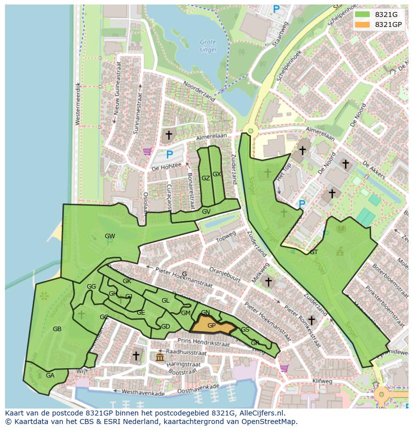 Afbeelding van het postcodegebied 8321 GP op de kaart.