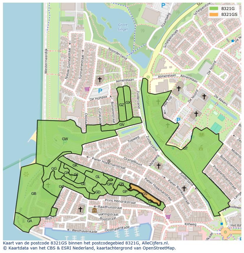 Afbeelding van het postcodegebied 8321 GS op de kaart.