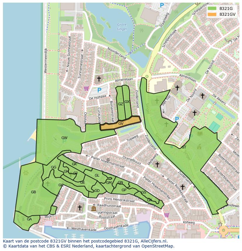 Afbeelding van het postcodegebied 8321 GV op de kaart.