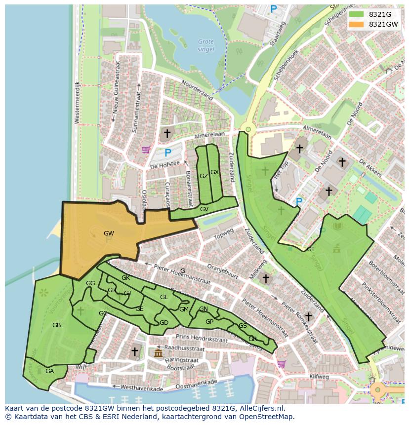 Afbeelding van het postcodegebied 8321 GW op de kaart.