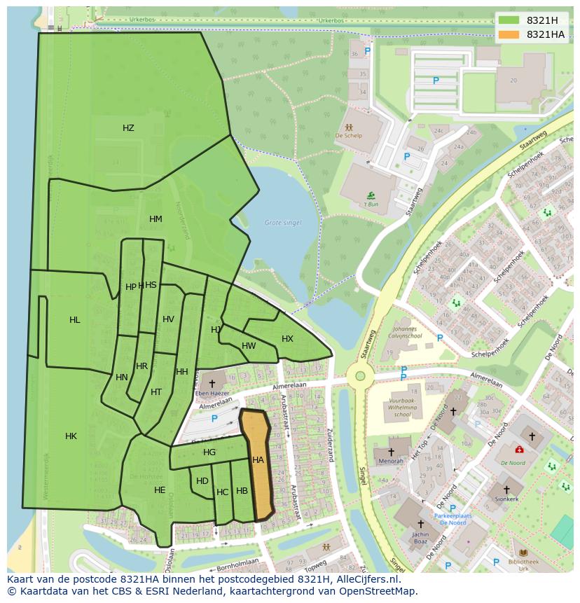 Afbeelding van het postcodegebied 8321 HA op de kaart.