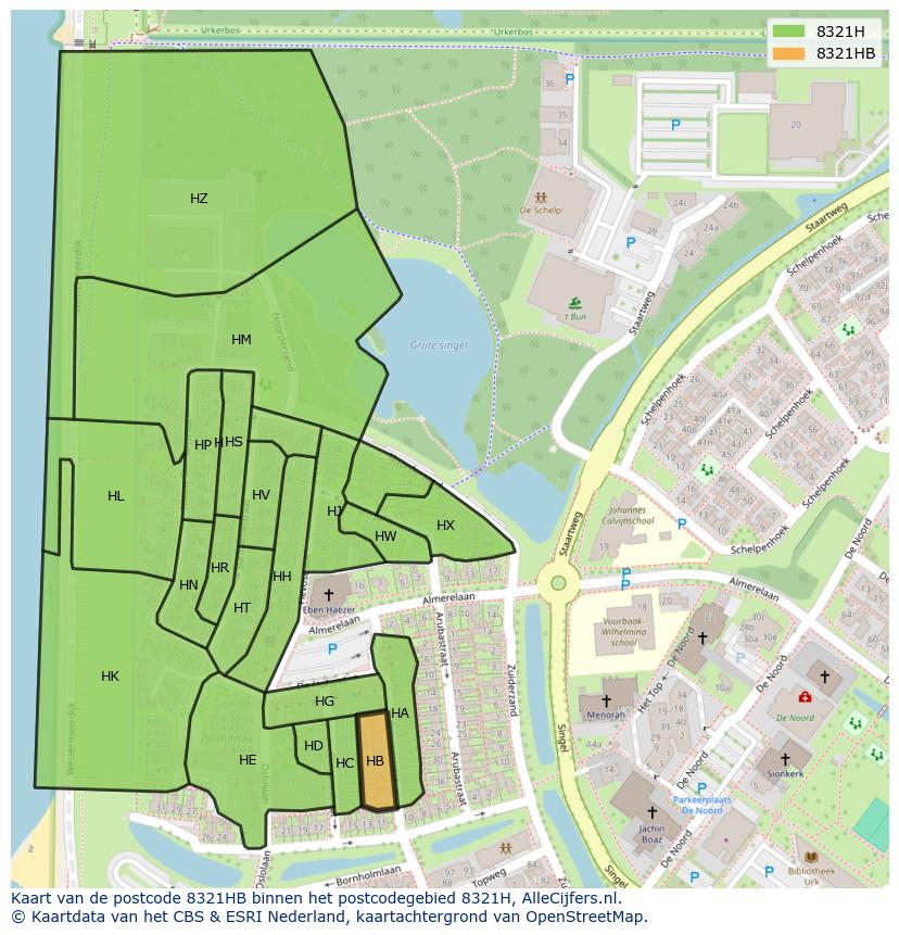 Afbeelding van het postcodegebied 8321 HB op de kaart.