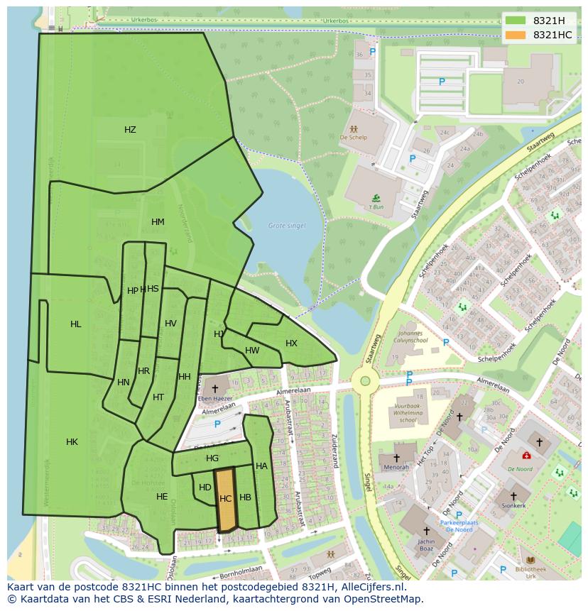Afbeelding van het postcodegebied 8321 HC op de kaart.