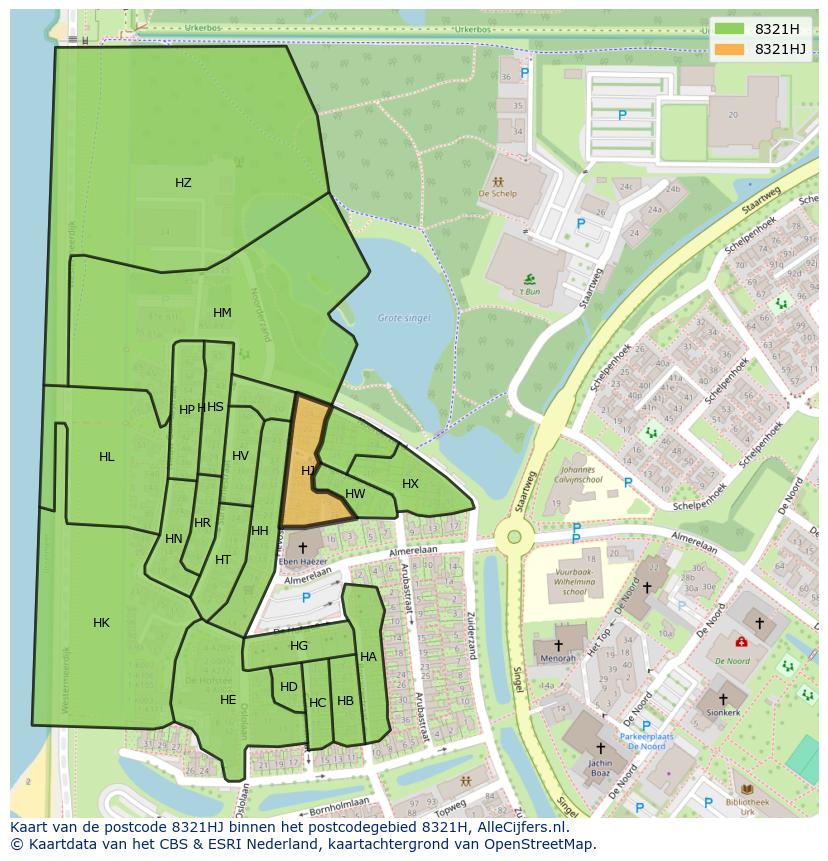 Afbeelding van het postcodegebied 8321 HJ op de kaart.