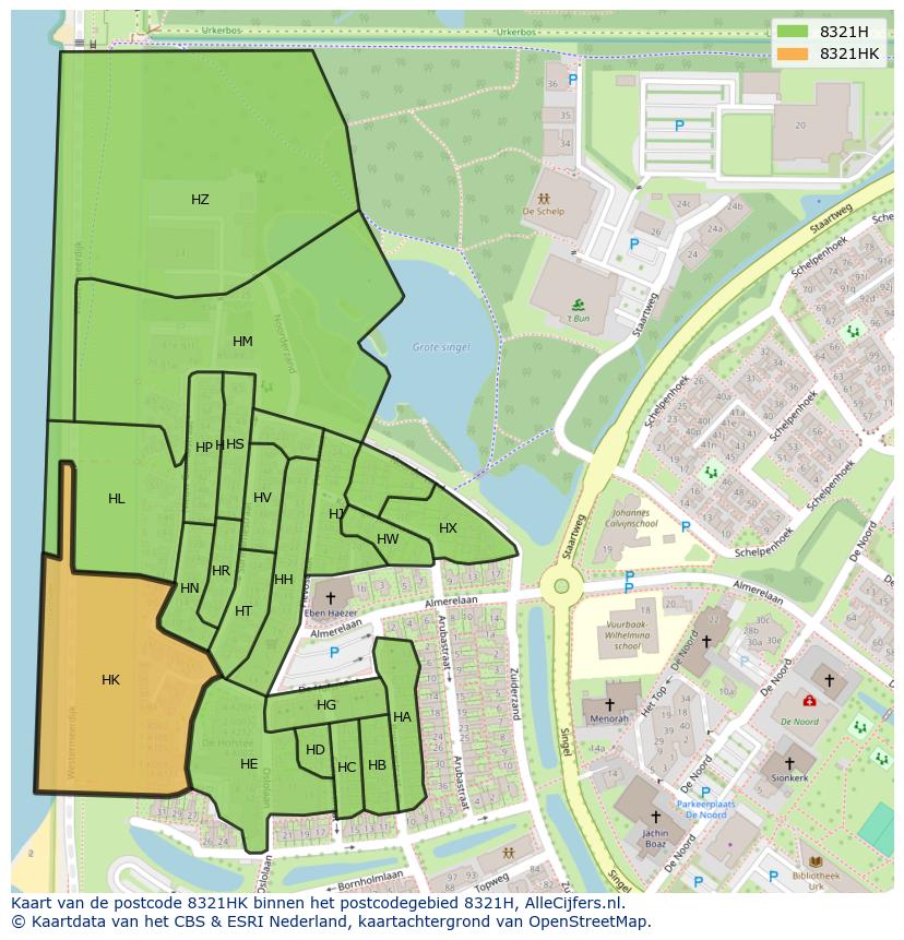 Afbeelding van het postcodegebied 8321 HK op de kaart.