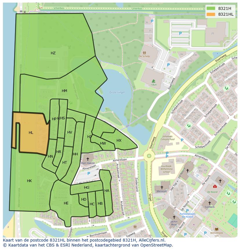 Afbeelding van het postcodegebied 8321 HL op de kaart.