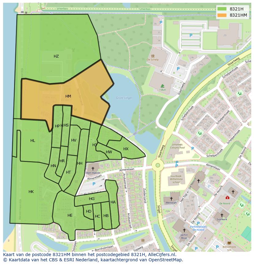 Afbeelding van het postcodegebied 8321 HM op de kaart.