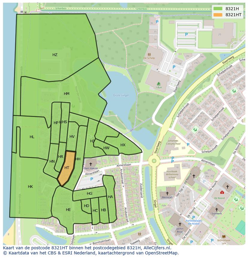 Afbeelding van het postcodegebied 8321 HT op de kaart.