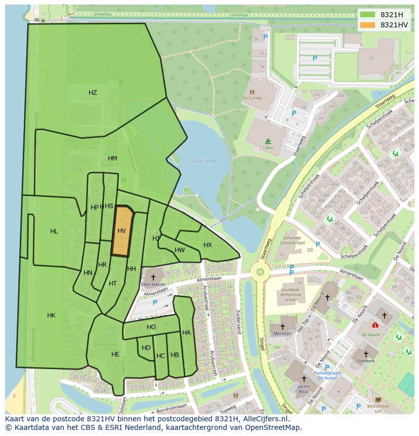 Afbeelding van het postcodegebied 8321 HV op de kaart.