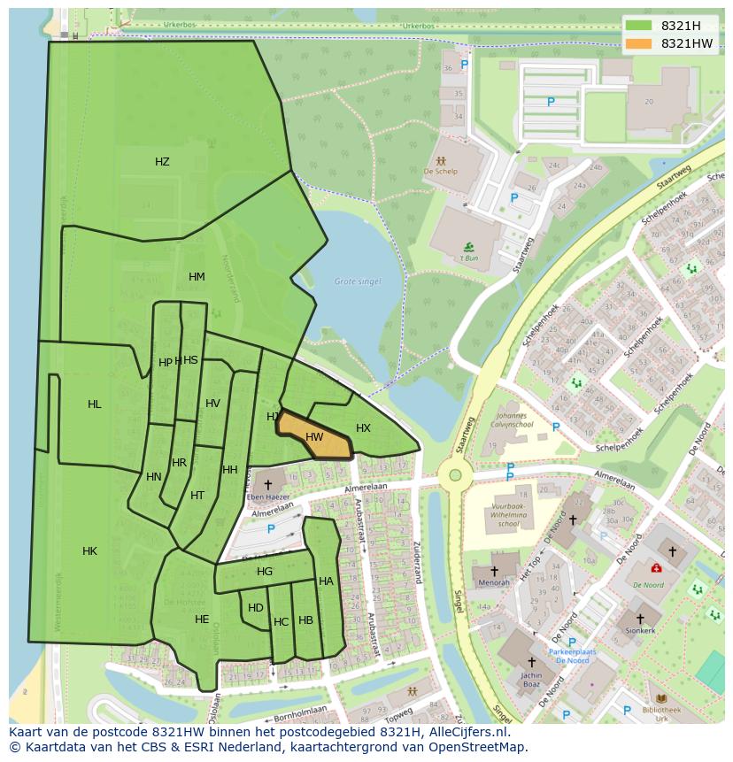 Afbeelding van het postcodegebied 8321 HW op de kaart.