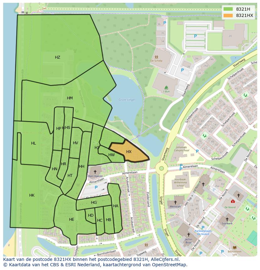 Afbeelding van het postcodegebied 8321 HX op de kaart.