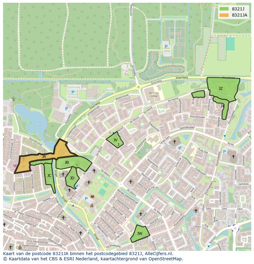Afbeelding van het postcodegebied 8321 JA op de kaart.
