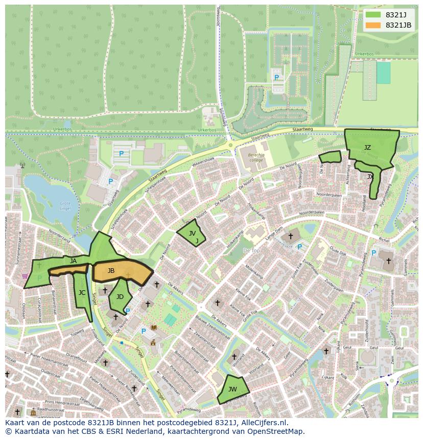 Afbeelding van het postcodegebied 8321 JB op de kaart.