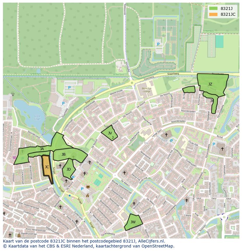 Afbeelding van het postcodegebied 8321 JC op de kaart.