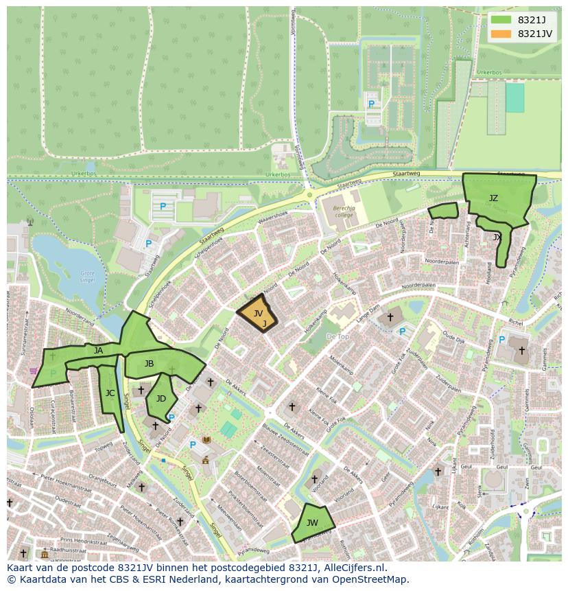 Afbeelding van het postcodegebied 8321 JV op de kaart.