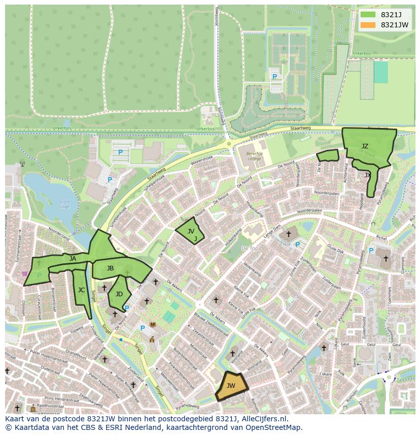 Afbeelding van het postcodegebied 8321 JW op de kaart.