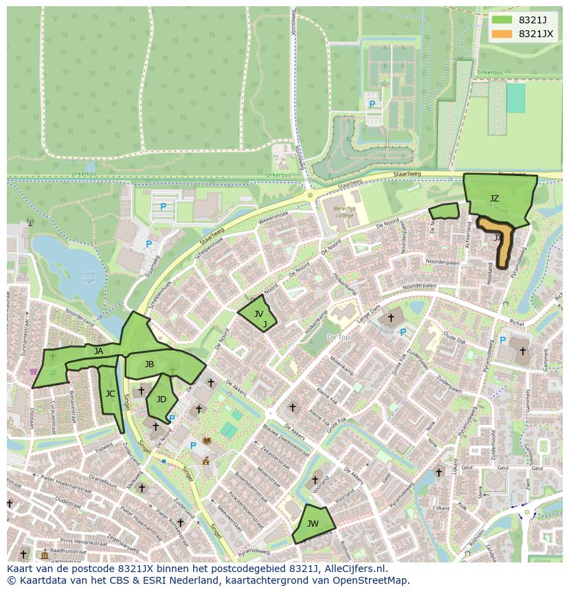 Afbeelding van het postcodegebied 8321 JX op de kaart.