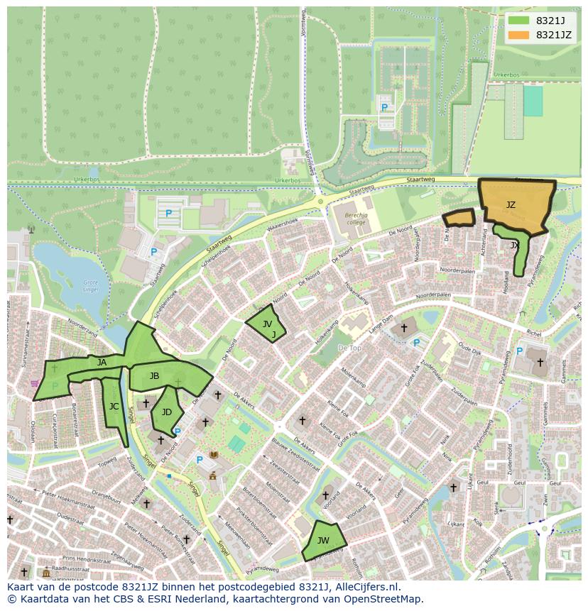 Afbeelding van het postcodegebied 8321 JZ op de kaart.