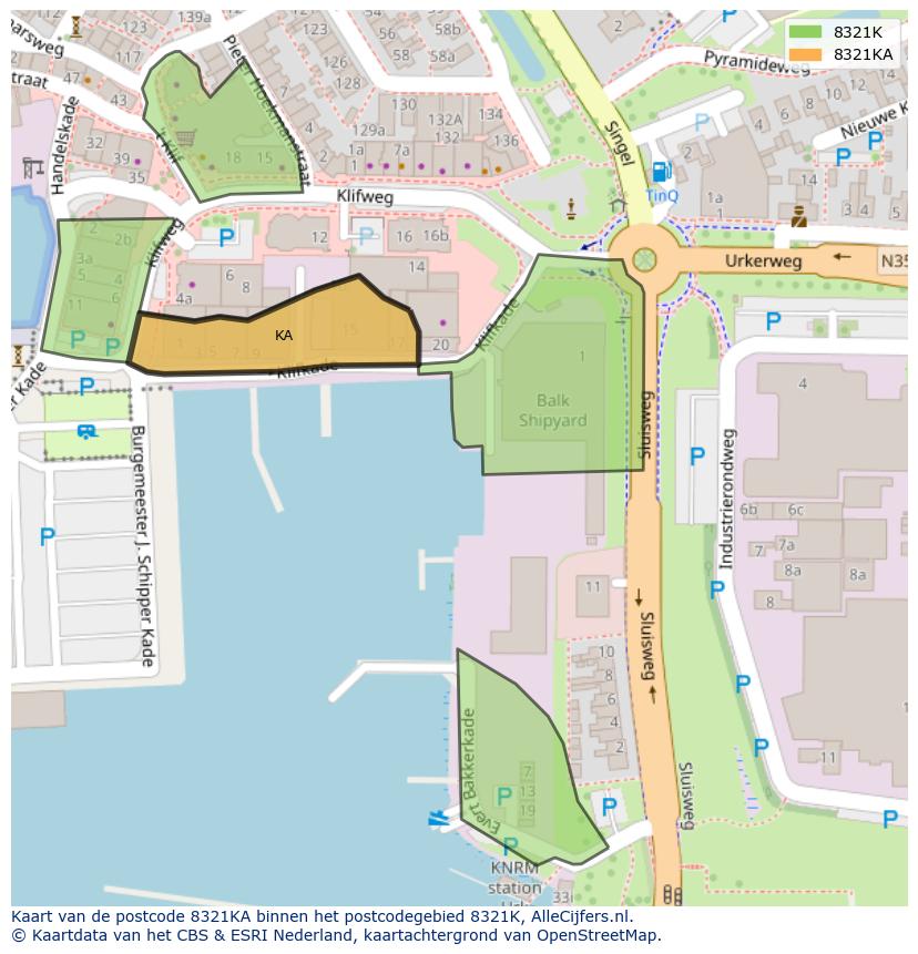 Afbeelding van het postcodegebied 8321 KA op de kaart.