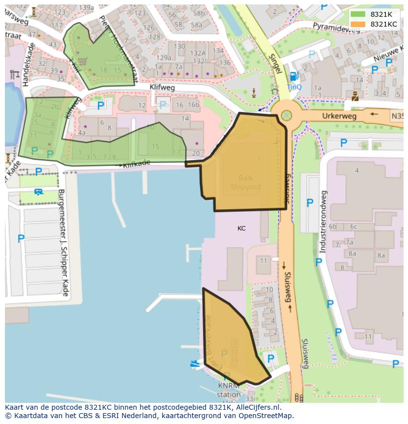 Afbeelding van het postcodegebied 8321 KC op de kaart.