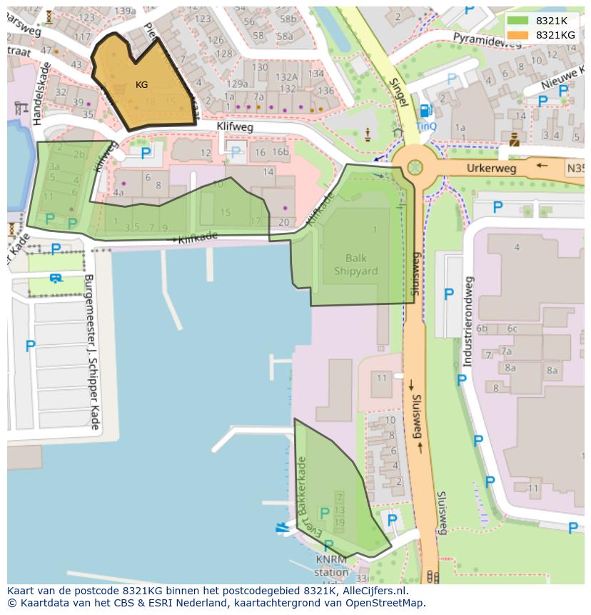 Afbeelding van het postcodegebied 8321 KG op de kaart.