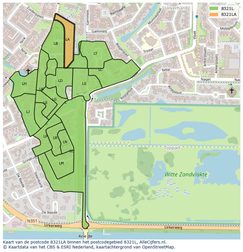 Afbeelding van het postcodegebied 8321 LA op de kaart.