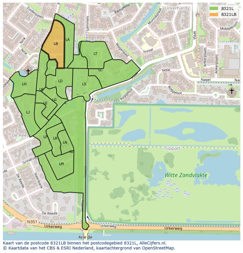 Afbeelding van het postcodegebied 8321 LB op de kaart.