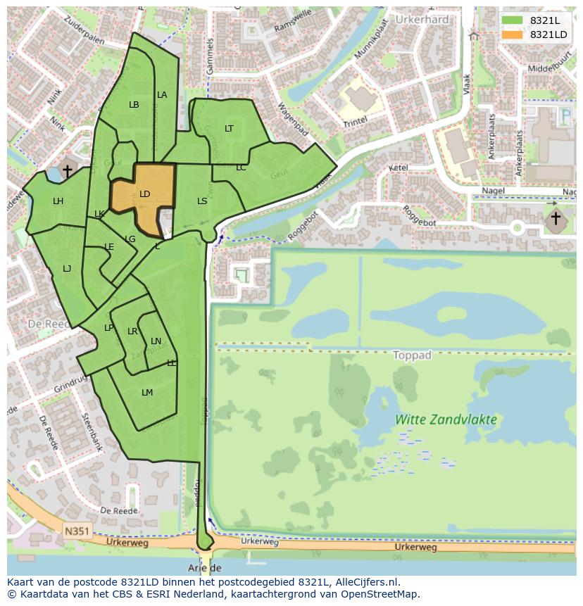 Afbeelding van het postcodegebied 8321 LD op de kaart.