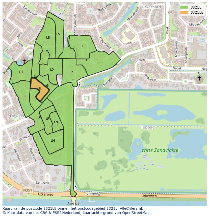 Afbeelding van het postcodegebied 8321 LE op de kaart.