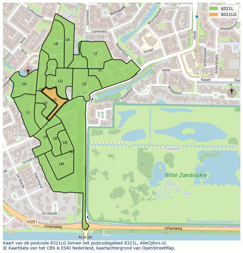 Afbeelding van het postcodegebied 8321 LG op de kaart.