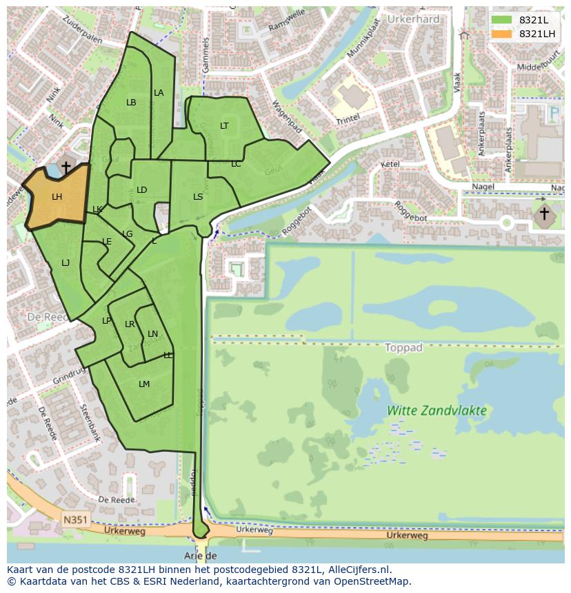 Afbeelding van het postcodegebied 8321 LH op de kaart.