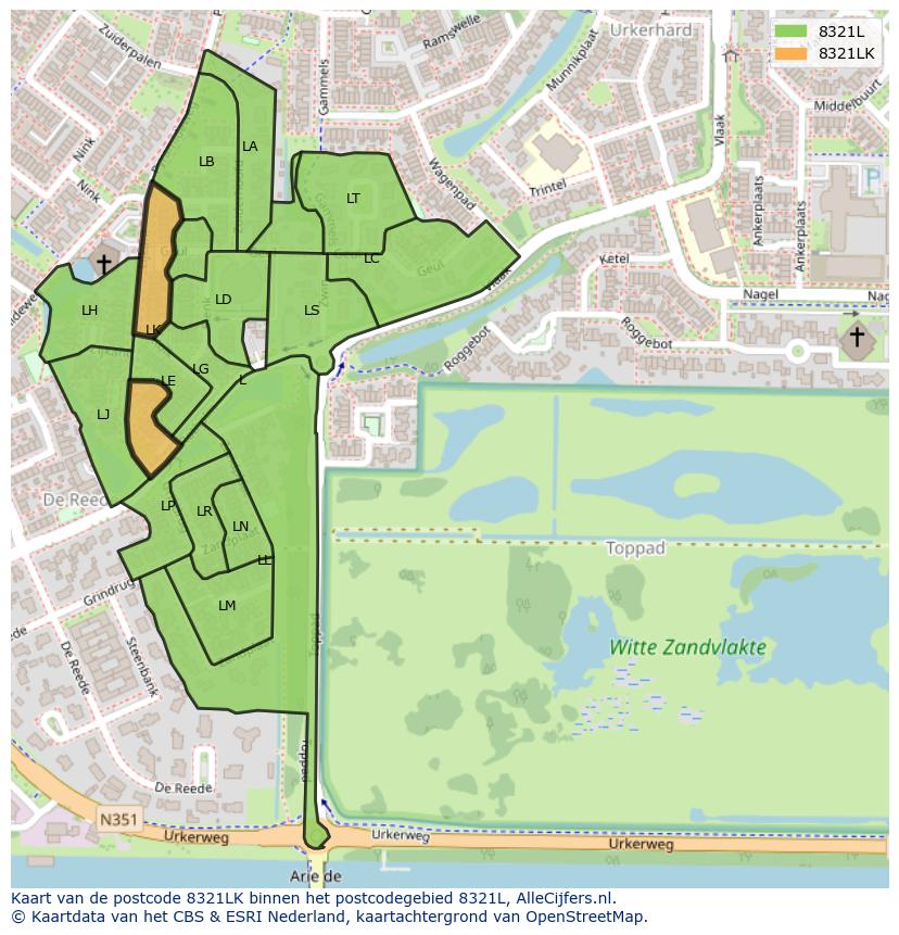 Afbeelding van het postcodegebied 8321 LK op de kaart.
