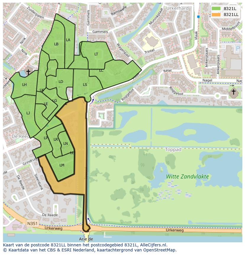 Afbeelding van het postcodegebied 8321 LL op de kaart.