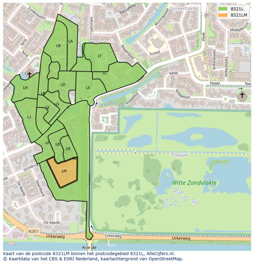 Afbeelding van het postcodegebied 8321 LM op de kaart.
