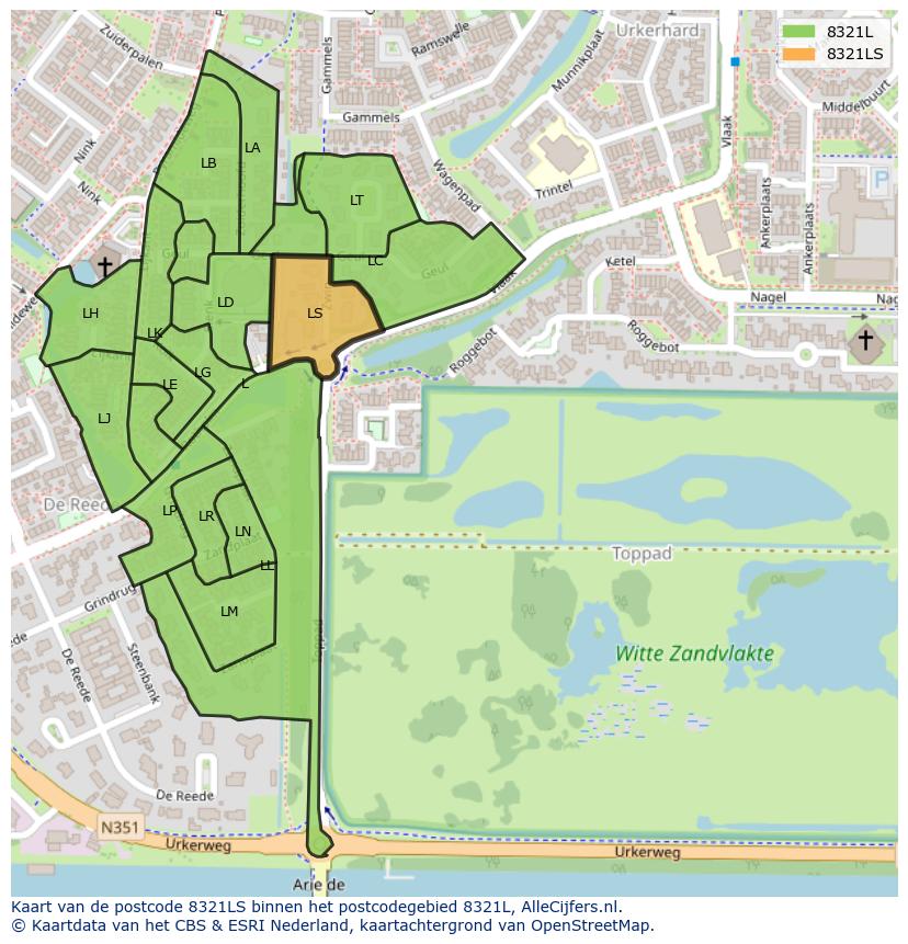 Afbeelding van het postcodegebied 8321 LS op de kaart.